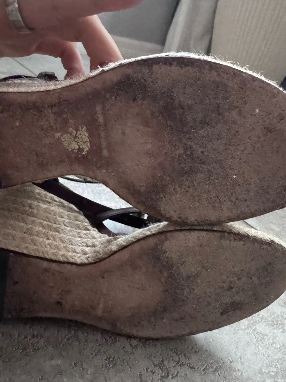 Saint Laurent Brown Leather YSL Logo Espadrille Wedge Sandals